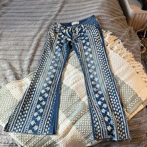 Free People Indigo Floral Wide Leg Pants